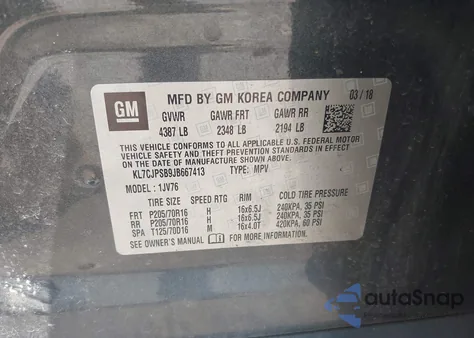 2018 Chevrolet Trax Lt from USA, damaged, VIN KL7CJPSB9JB667413